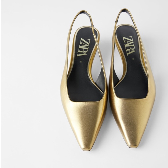 ZARA Leather Shoes with Geometric Heel - Picture 2 of 4